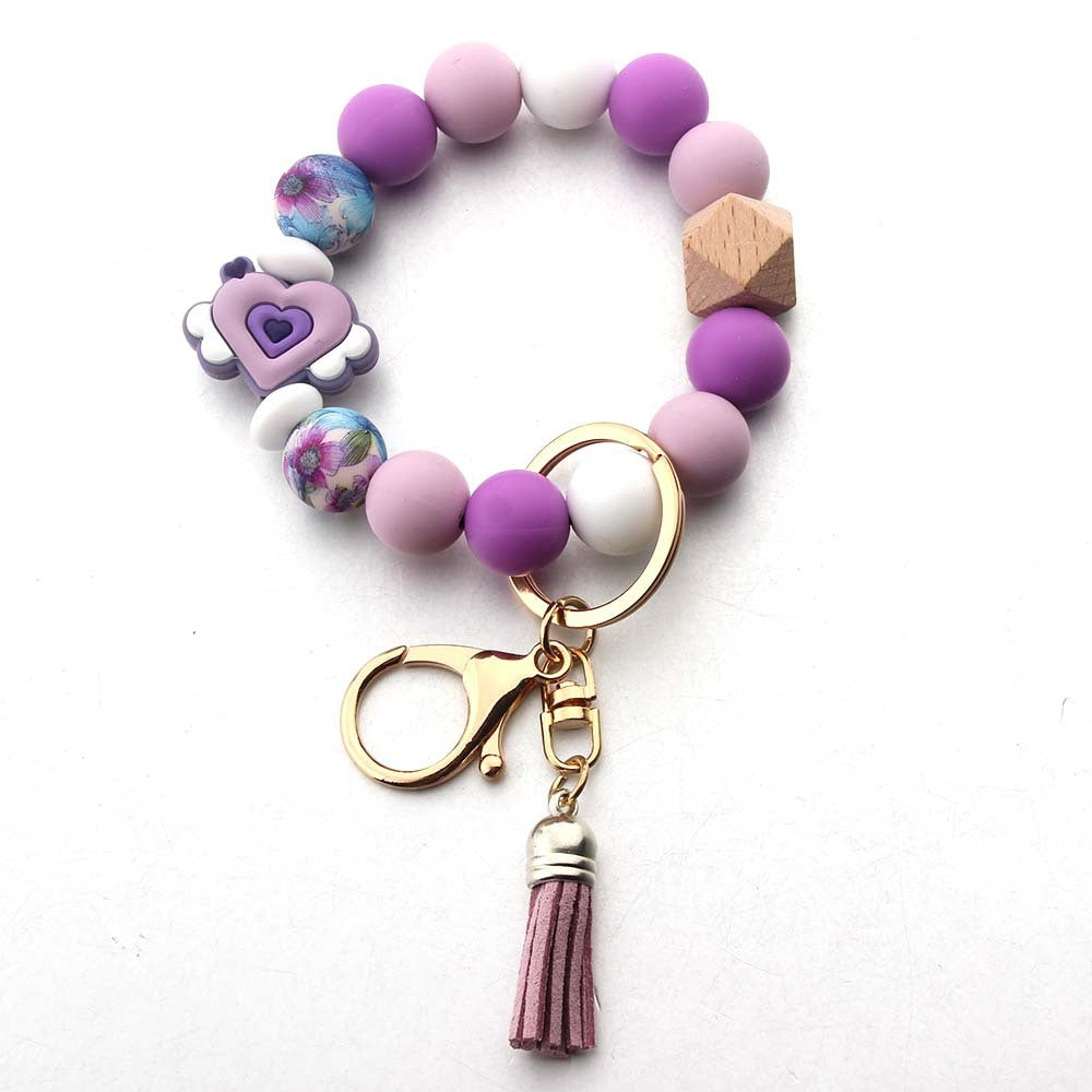 Wholesale wholesale Cute Love Silicone Bead Keychain Pendant Creative Handmade Beaded Bag Accessories Bracelet Key Ring for Women